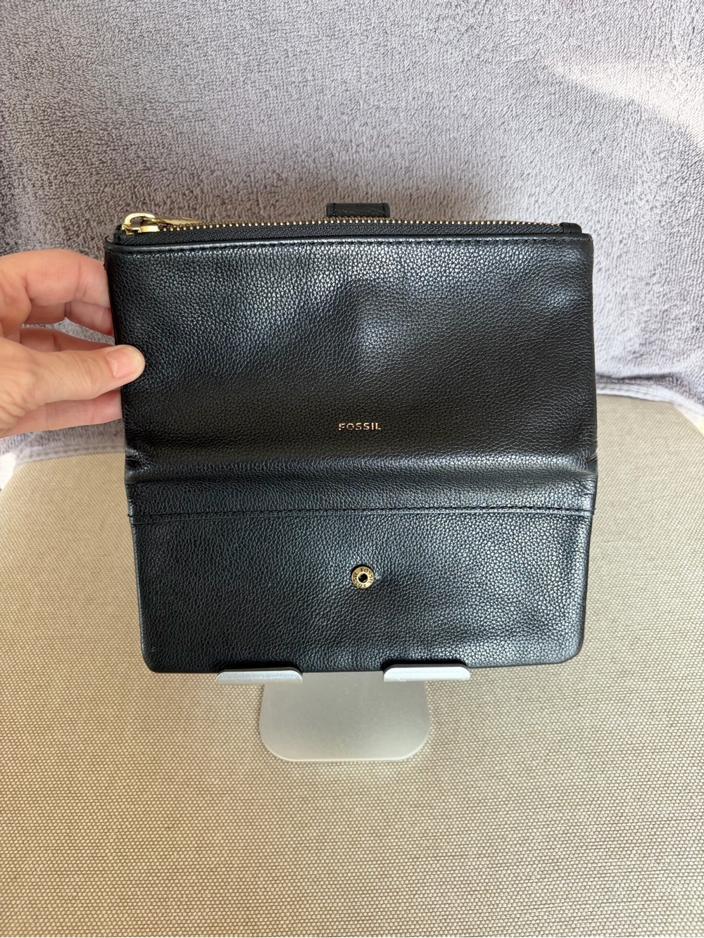 Fossil Black Pebbled Leather Snap Wallet - Picture 7 of 9